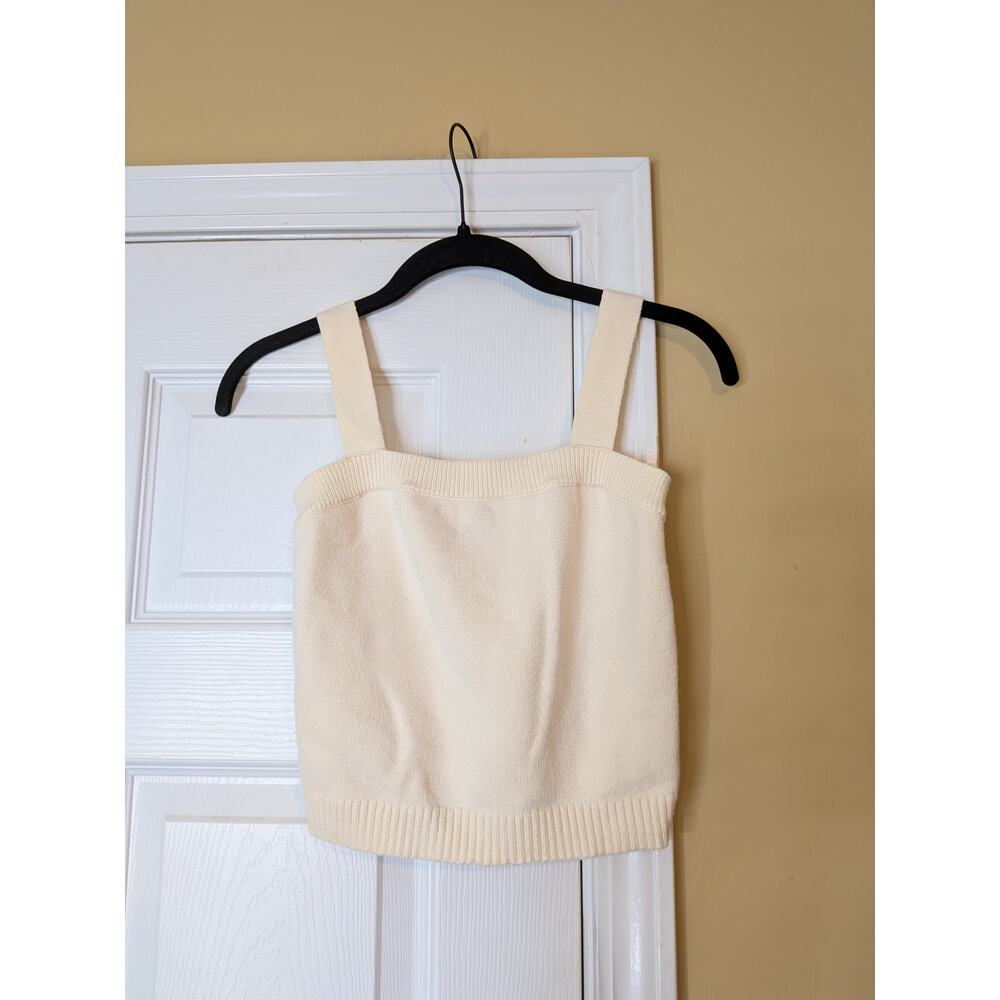 Kuose Cream Knit Crop Tank Top Square Neck Soft Girl Sweater Cami Size Small